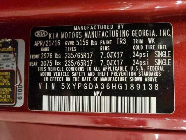 Kia Sorento Door Hinge Set Right Rear Passenger 2016 2017 2018