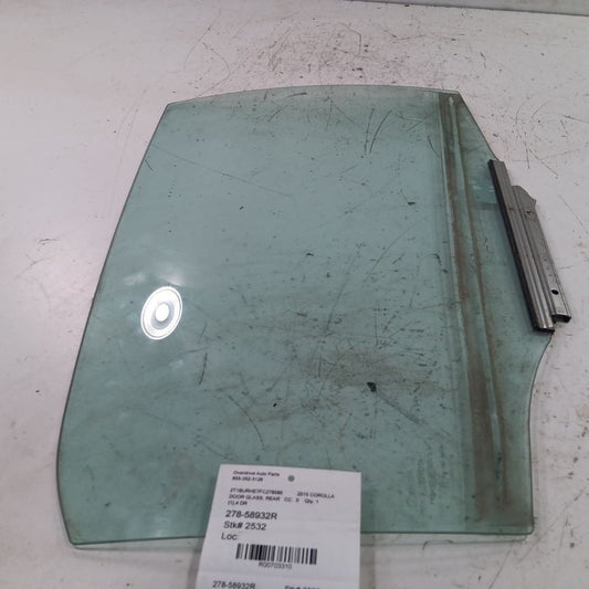 Passenger Right Rear Door Window Glass Sedan Fits 14-19 Toyota Corolla