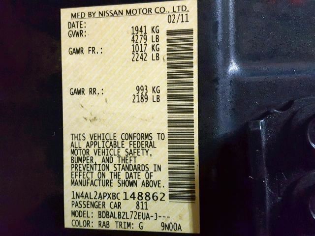 2011 Nissan Altima Lower Steering Column Shaft Knuckle U Joint