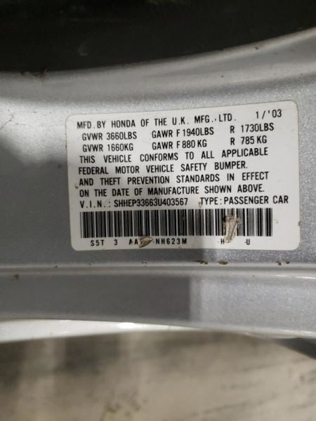 Civic Si Variable Timing Gear Oil Control Valve Solenoid Cylinder Head 2002 2003