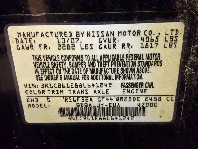 2008 NISSAN SENTRA Floor Mat Right Passenger Front SE R 2.5 2007 2009