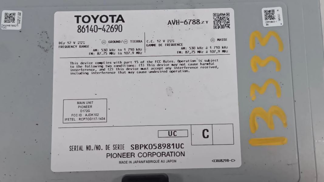 Audio Equipment Radio Display And Receiver ID 86140-42690 Fits 19 RAV4