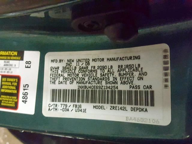 2009 TOYOTA COROLLA Door Ajar Switch Door Open Dome Light 2008 2009 2010 2011