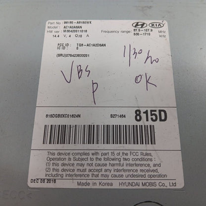 96180A8150WK Audio Equipment Radio Receiver US Market 5.0" Screen 17-18 Kia Optima