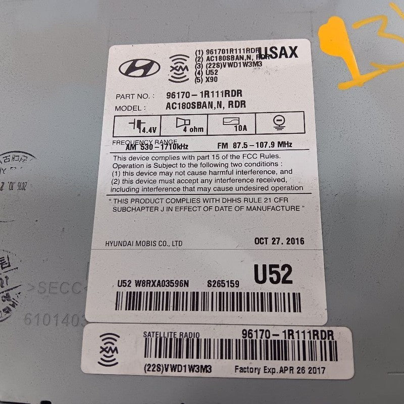 961701R111SDH Audio Equipment Radio AM-FM-stereo-CD-MP3 US Market 15-17 Hyundai Accent