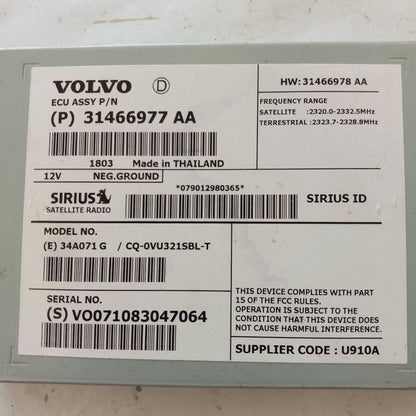 Audio Equipment Satellite Radio Tuner XC70 Fits 15-16 Volvo 70 SERIES