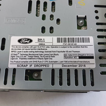 Audio Equipment Radio Receiver AM-FM-CD-MP3 Single Disc 15-18 Ford Edg