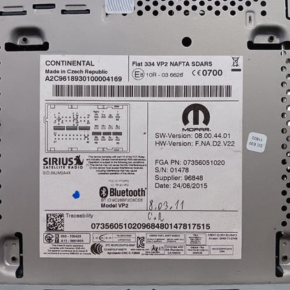 Audio Equipment Radio Display 4 Door X Model AM-FM Uconnect Fits 16-17 FIAT 500