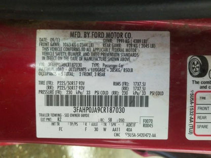  2012 Ford Fusion Speaker Right Passenger Rear Back 2008 2009 2010 2011