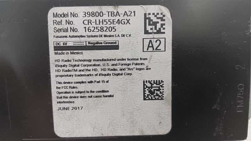 Audio Equipment Radio Satellite Radio Xm ID 39800TBAA22 16-19 Honda Ci