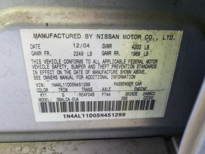  2005 Nissan Altima Engine Parts Misc 2002 2003 2004 2006