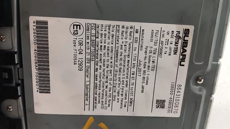 Audio Equipment Radio Display And Receiver US Market Fits 18 FORESTER