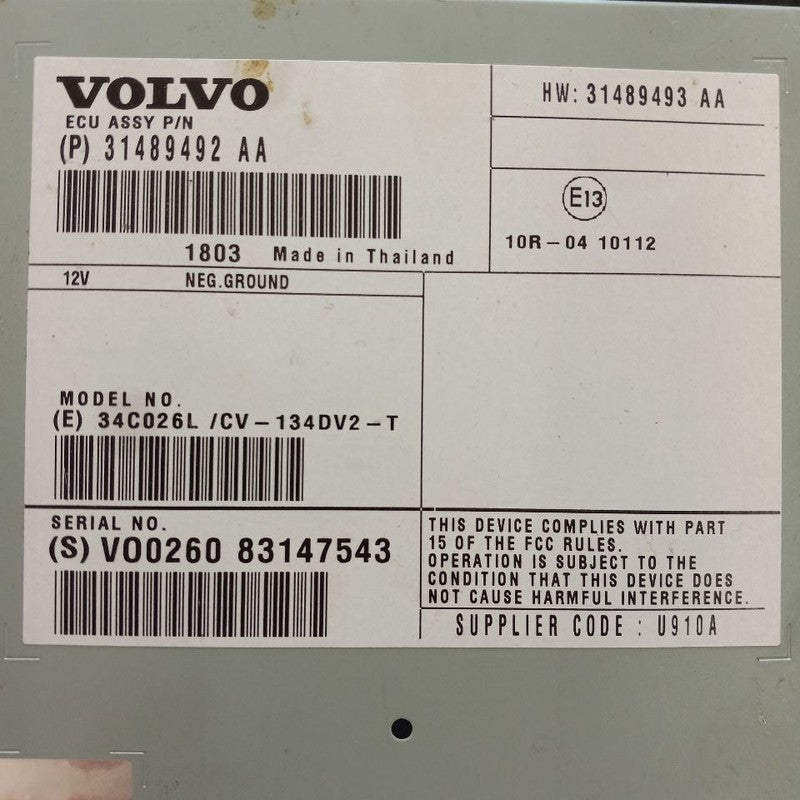 Volvo S60 Audio Equipment Radio Sound Amplifier Module {31489492} 2018
