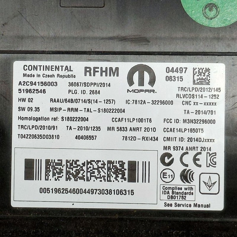 Fiat 500 Tire Pressure Monitor Control Module {A2C94156003} 2016 2017 