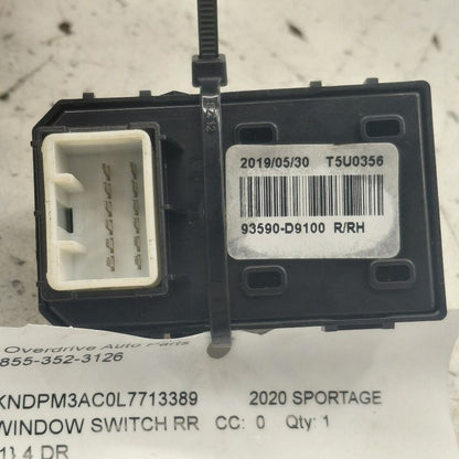 Kia Sportage Power Window Switch Right Passenger Rear  2020 2021 2022