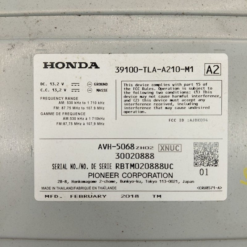 Audio Equipment Radio Receiver and Display US Market LX 18-21 Honda CR