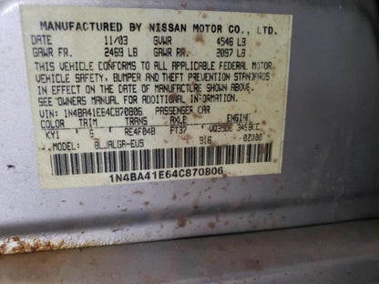 806077Y193 Door Handle Exterior Assembly Door Rear Fits 04-05 MAXIMA