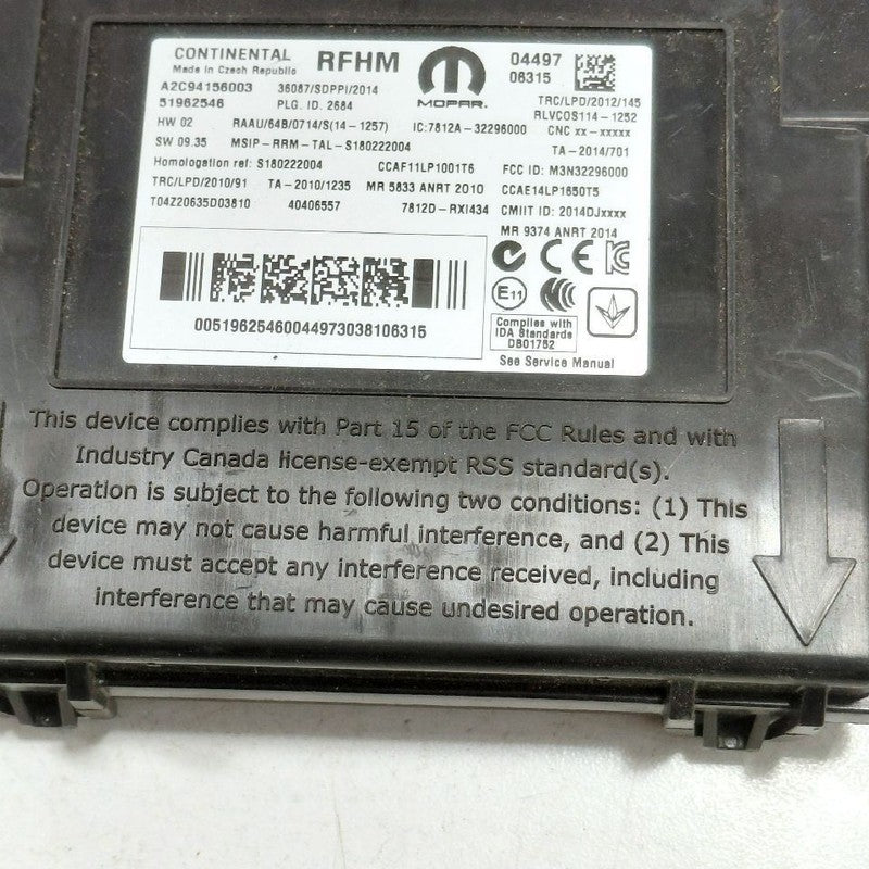 Fiat 500 Tire Pressure Monitor Control Module {A2C94156003} 2016 2017 